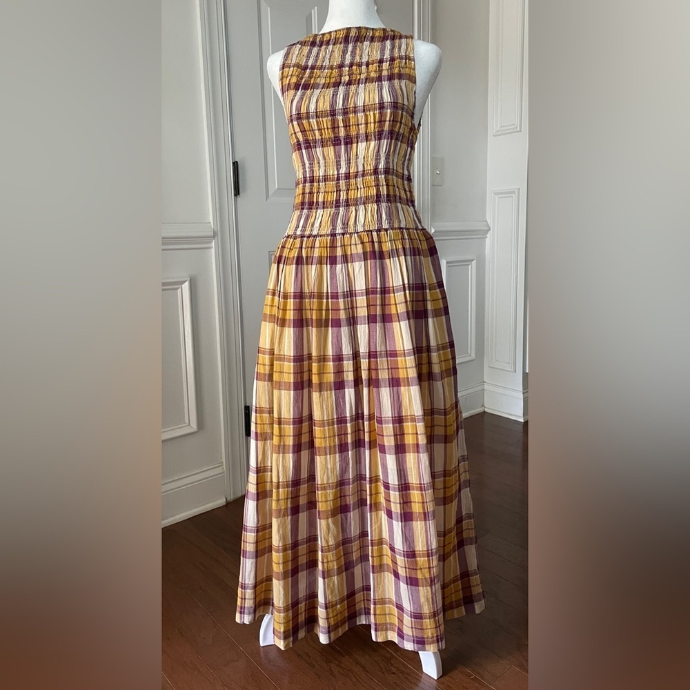 Magaschoni Plaid Boatneck Midi Dress Size 4 - Picture 2 of 5